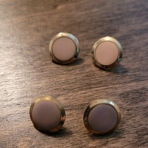 Ee Two Sets Elegant Gold and Cream Stud Earrings